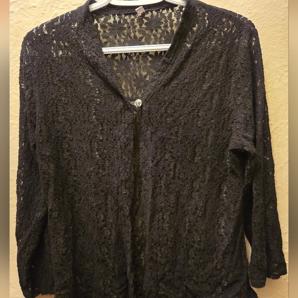 Vintage Black Lace Cardigan | Sheer Floral Lace | Romantic Y2K - Picture 2 of 8